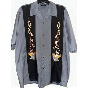 Vintage Dragonfly Roadhouse Shirt 2XL XXL  Black Orange embroidered Eagle Flames